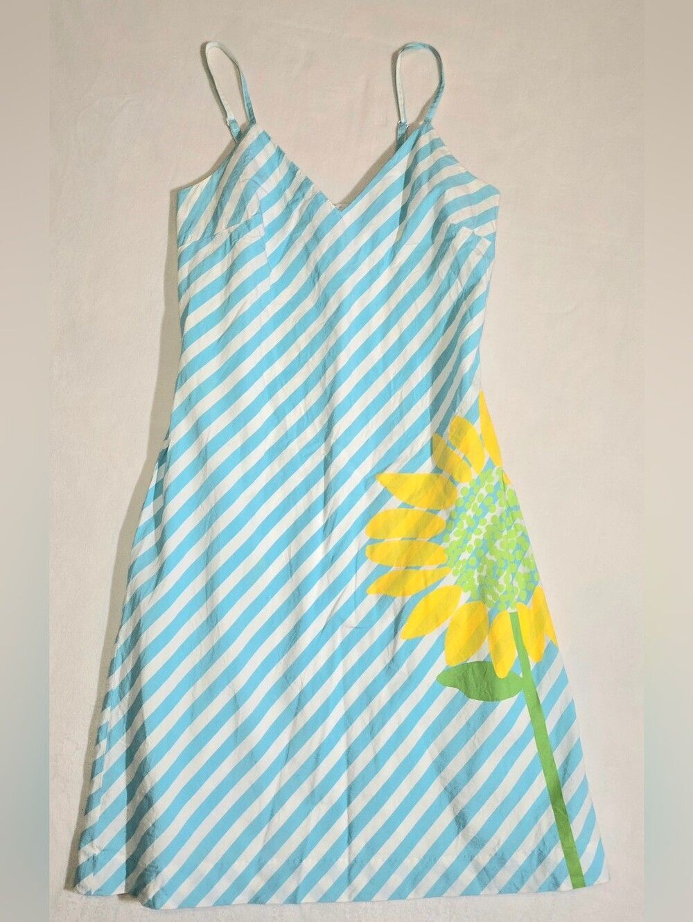 Vintage Lilly Pulitzer Sunflower Stripe Cotton Mini Dress Blue White Sun Dress 6